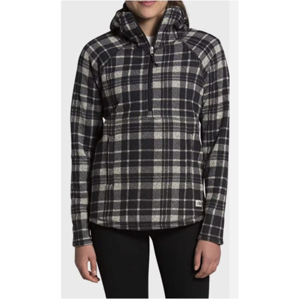 The North Face Crescent Hooded Pullover Top‎ Heritage Plaid Black Half Zip S